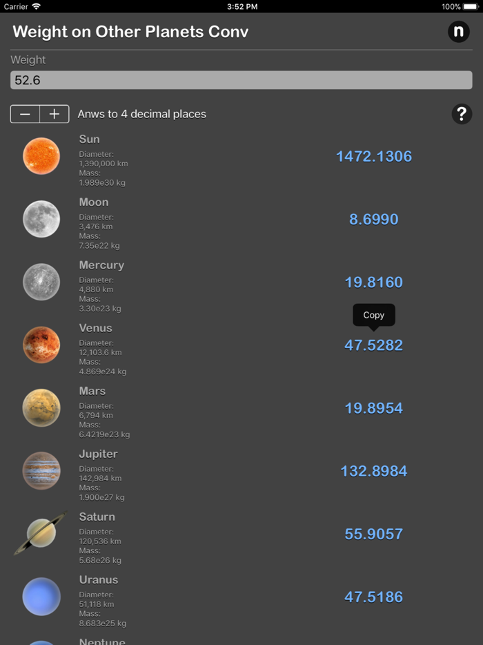 Weight on Other Planets Conv