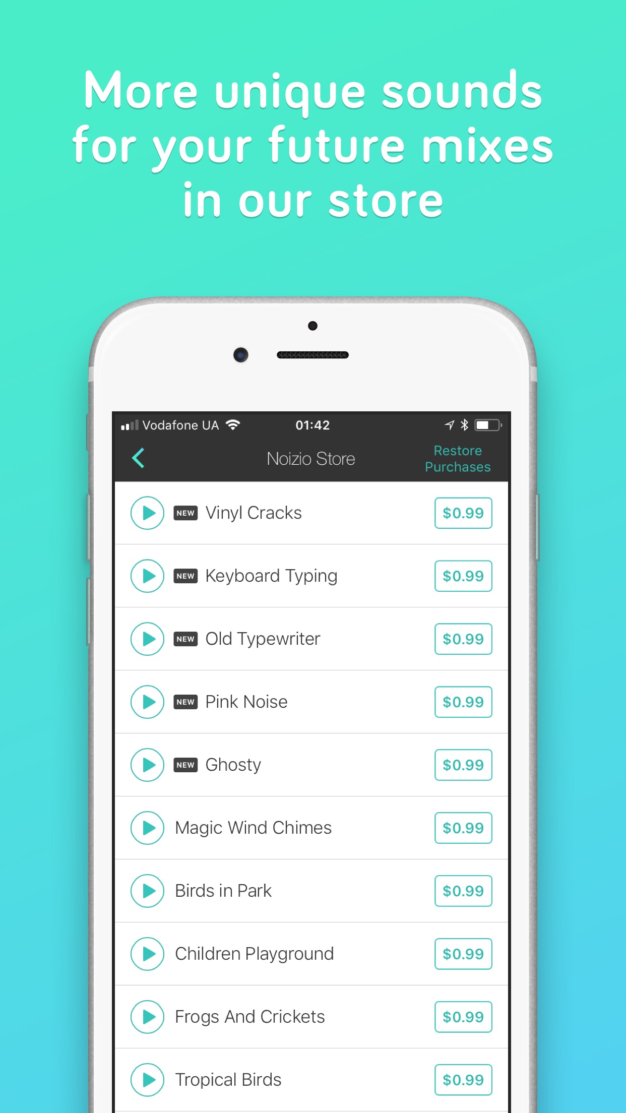 Screenshot do app Noizio — focus, relax, sleep