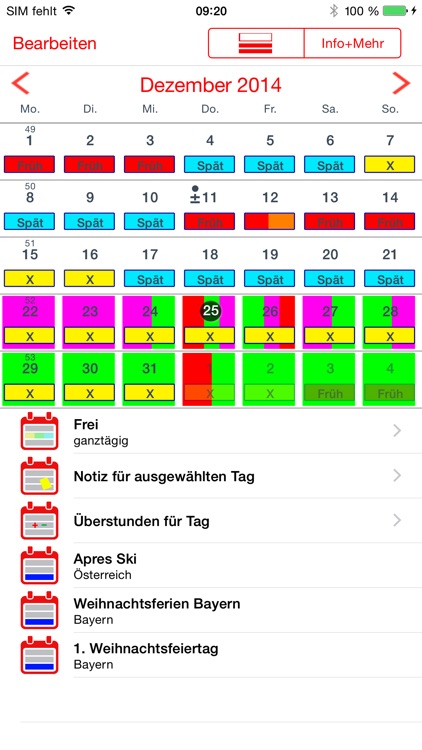 Kalender für Ferien/Dienste...