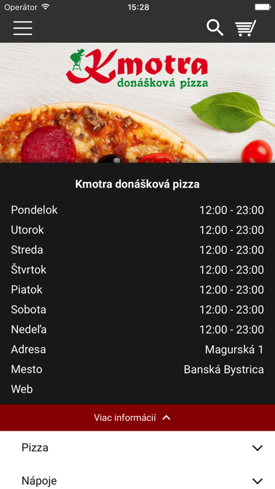 Kmotra donášková pizza screenshot 2