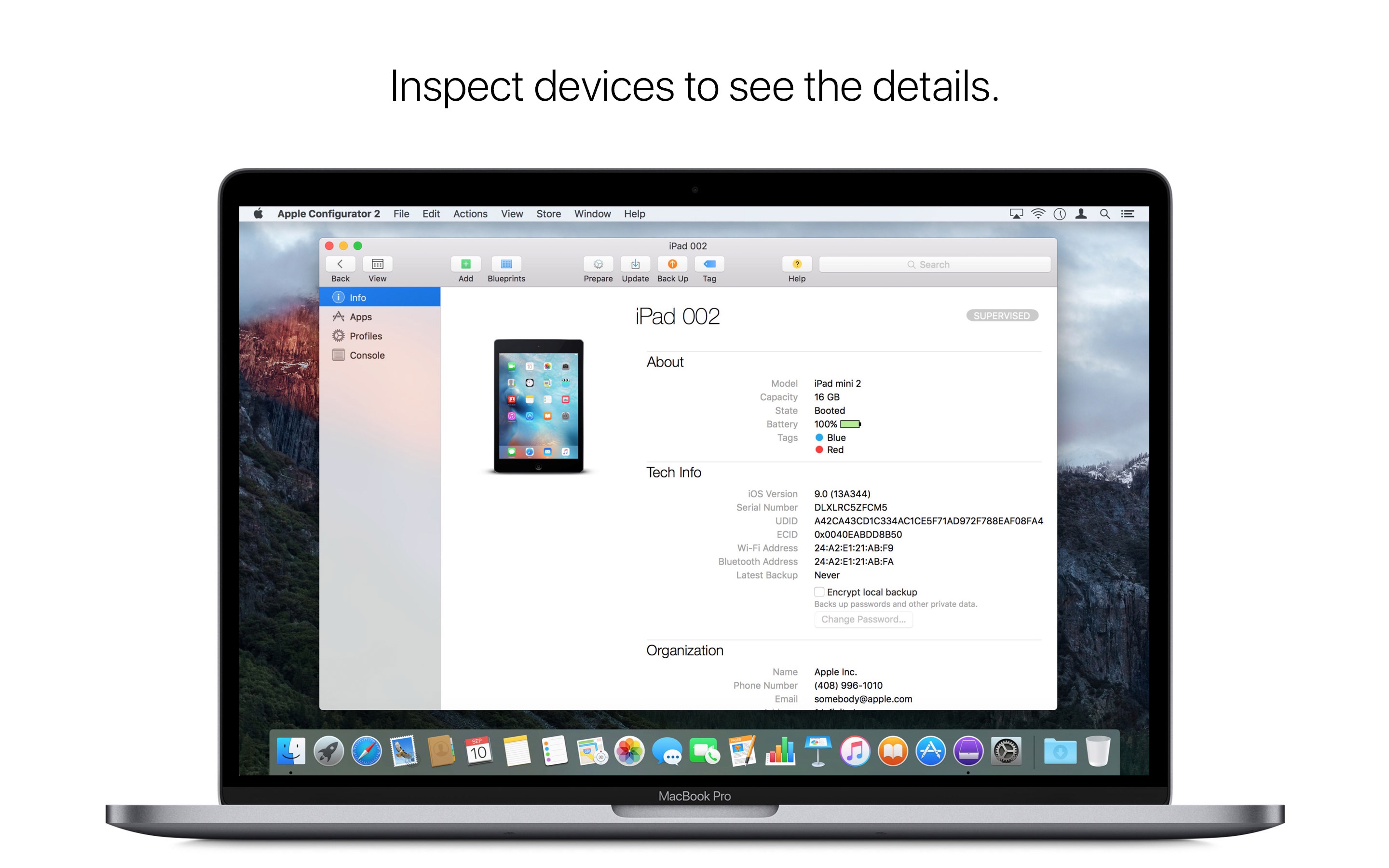 Screenshot do app Apple Configurator 2