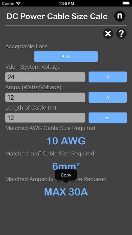 DC Power Cable Size Calc
