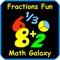 Math Galaxy Fractions Fun is a comprehensive fractions tutorial with explanations, practice, and games that cover all fraction operations and concepts, including equivalent fractions, comparing fractions, reducing fractions, improper fractions, prime factors, greatest common factor, least common multiple, adding, subtracting, multiplying, dividing, word problems, plus geometry, English and metric measurement, graphs and probability