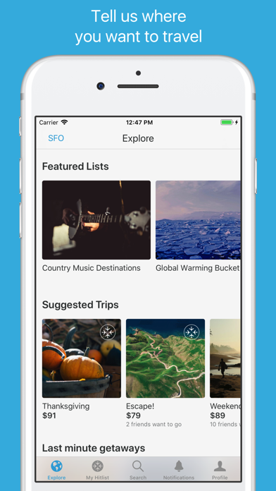 Hitlist - Cheap Flights, Travel Deals and Airline Tickets screenshot 1