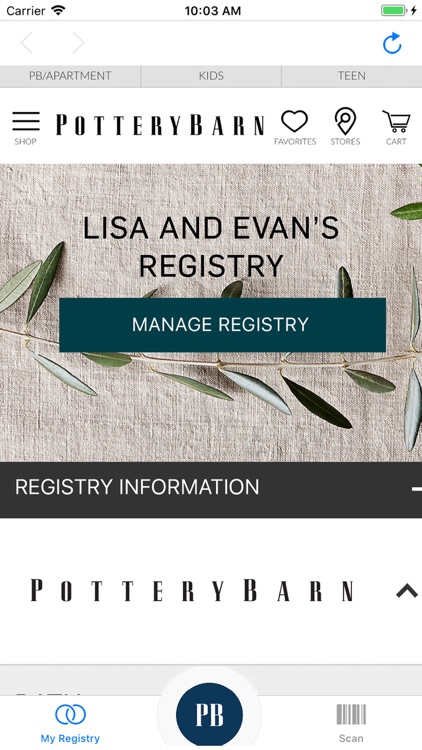 Pottery Barn Wedding Registry