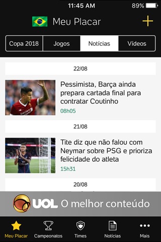 Placar UOL - Futebol screenshot 2