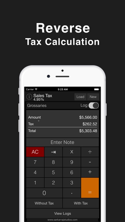 Sales Tax Calculator with Reverse Tax Calculation - Tax Me Pro for Checkout, Invoice and Purchase Logs