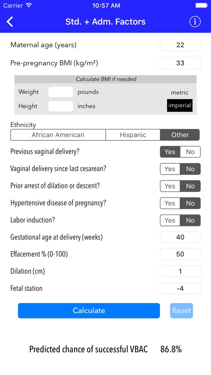 VBAC Calculator - Predict success rates for vaginal birth after cesarean