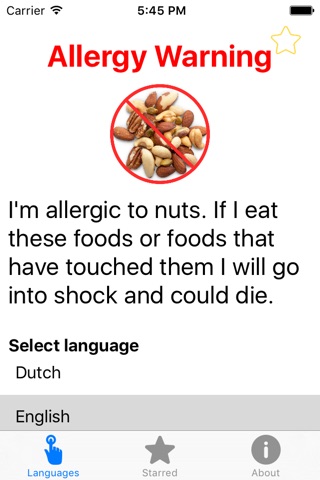 Nut Allergy Translation Travel Card screenshot 2