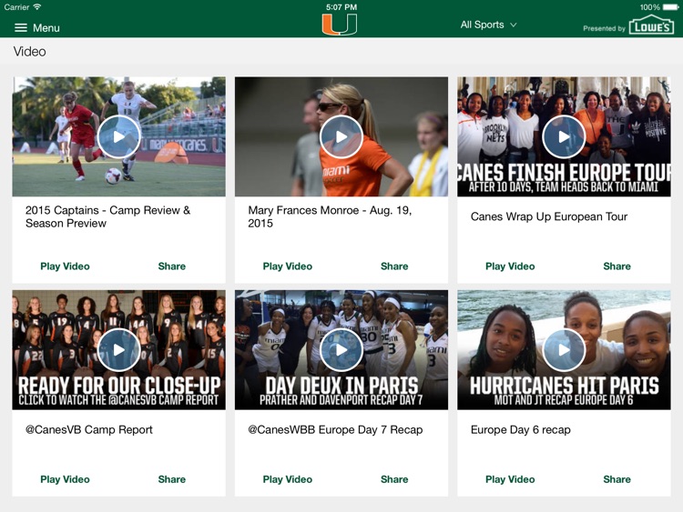 Miami Hurricanes for iPad 2015