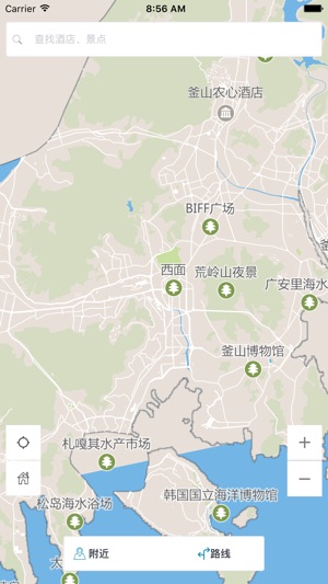 釜山中文离线地图-韩国离线旅游地图支持步行