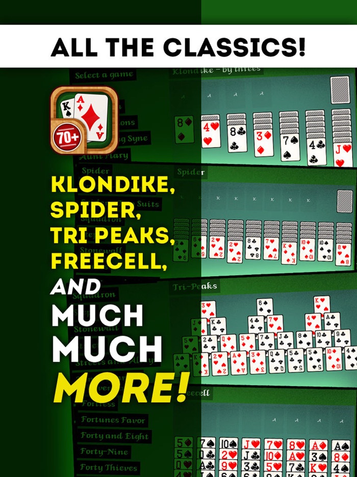 Solitaire 70 Card Games in 1 Premium Version  Tripeaks, Klondike, Hearts, Pyramid, Plus More