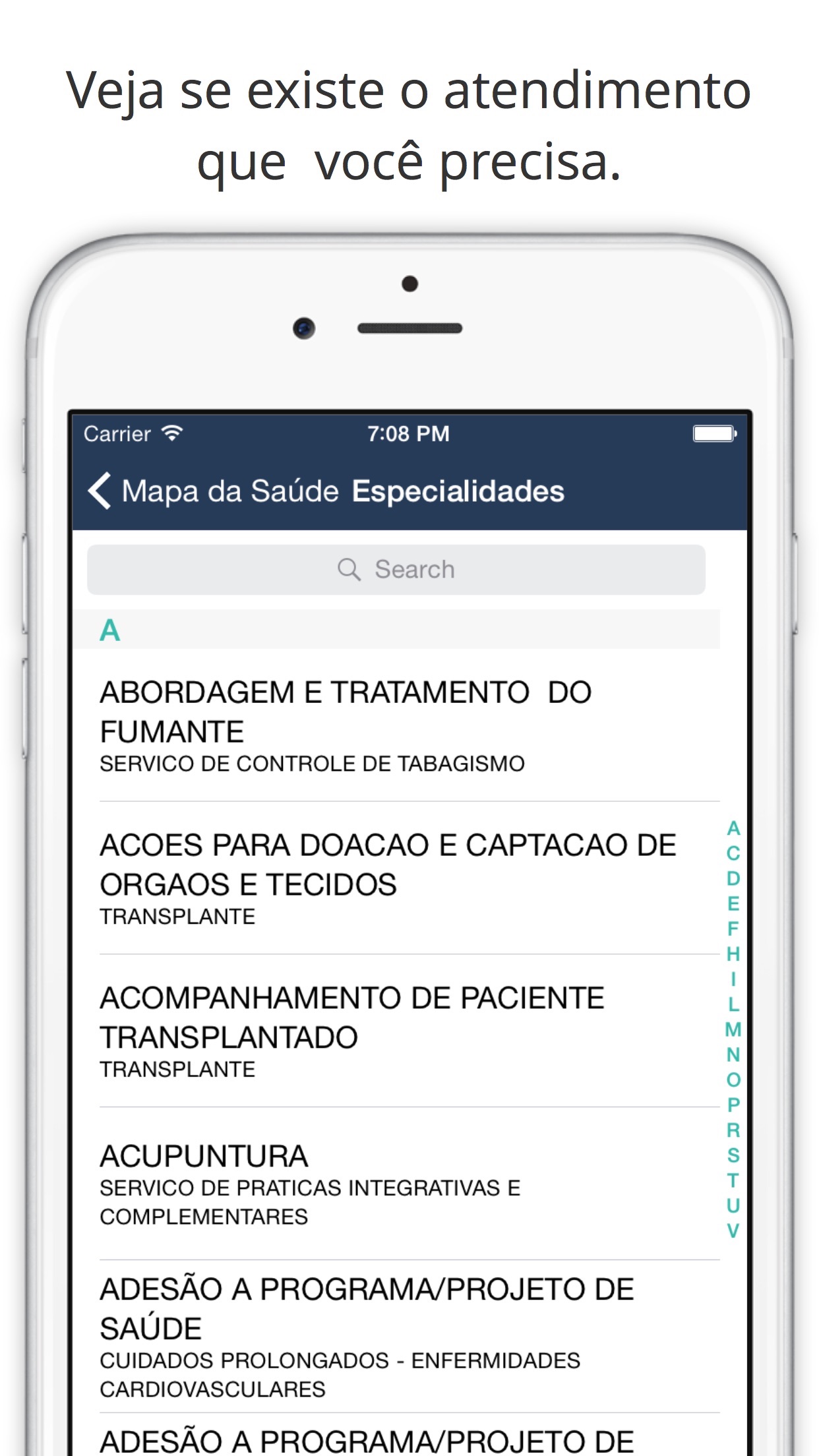 Screenshot do app Mapa da Saúde