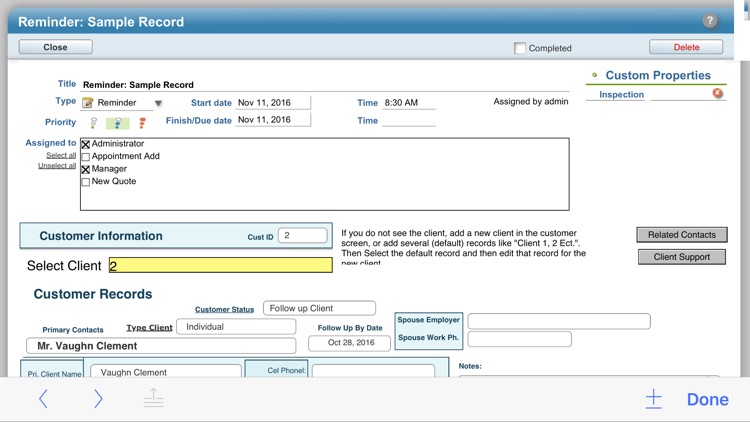 Customer Schedule Calendar