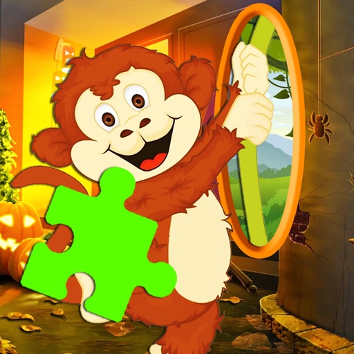 Hay Monkey Halloween Day Jigsaw Puzzle Free Game iOS App