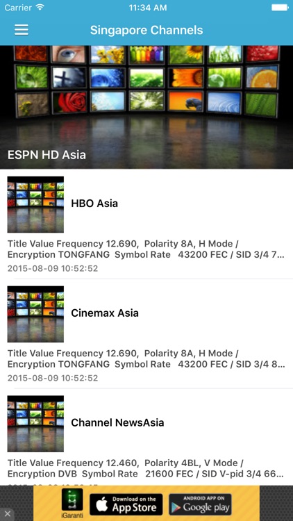 Singapore TV Channels Sat Info