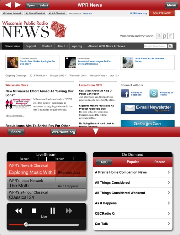 Wisconsin Public Radio App for iPad