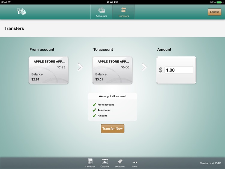 Oak Bank Mobile Banking for iPad screenshot-3