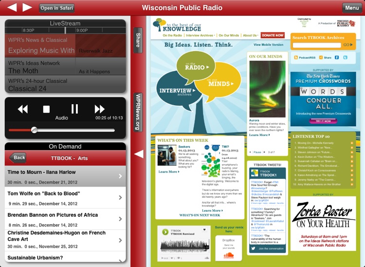 Wisconsin Public Radio App for iPad