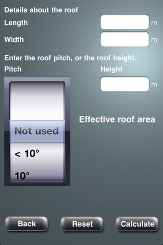 Roof area rainflow gutter calc screenshot 2