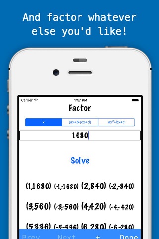 Factorlator - Factoring & Distribution Calculator for Trinomials, Binomials, & Numbers screenshot 3