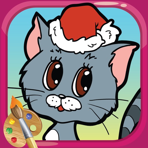 Christmas Coloring Page Little Pet Santa's Icon