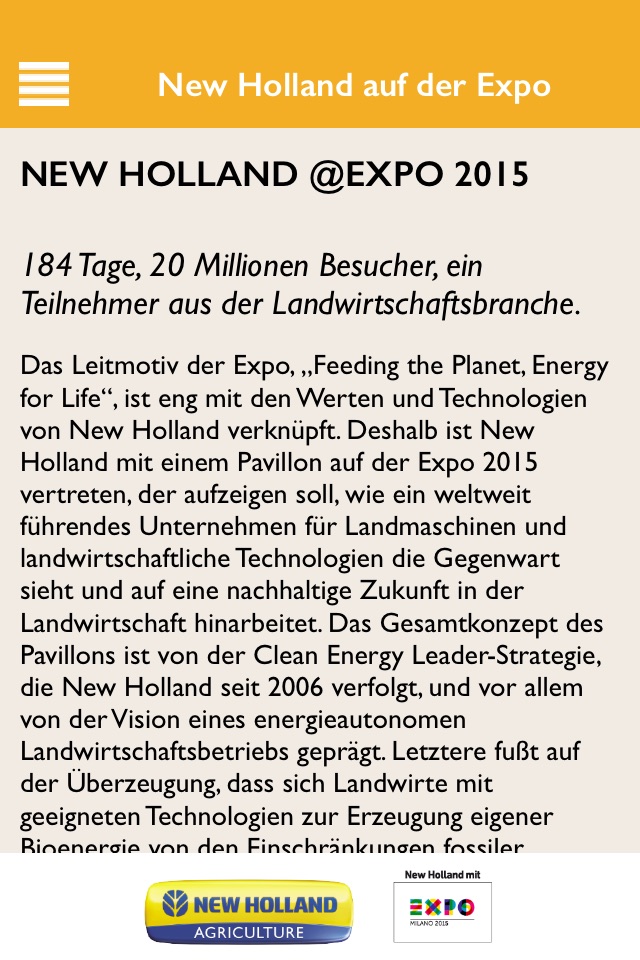 New Holland Agriculture Expo Milano 2015 Official app screenshot 3