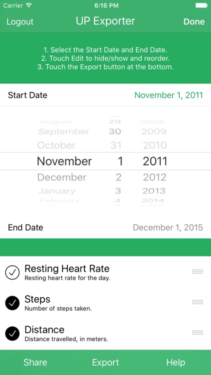 Health Exporter for Jawbone UP to CSV - Resting Heart Rate Supported