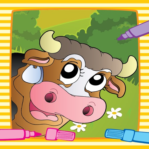 Coloring Book Page Animal Cute Farm Painting for little kids iOS App