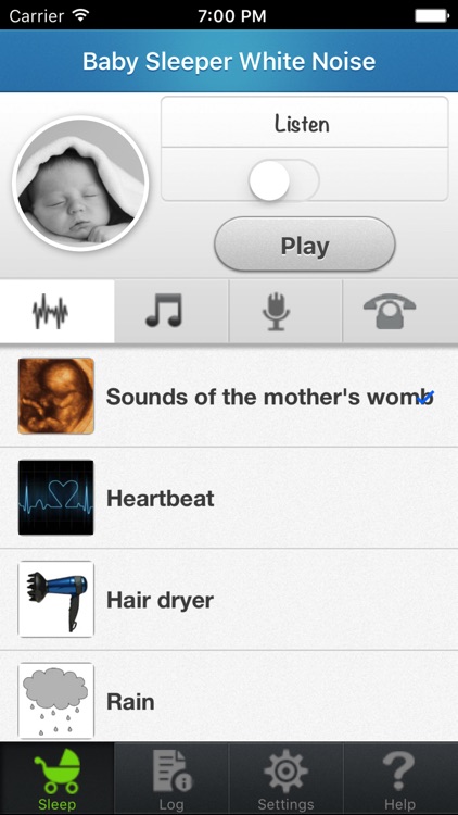 Baby sleeper: womb sounds and white noise for soothing and calming baby