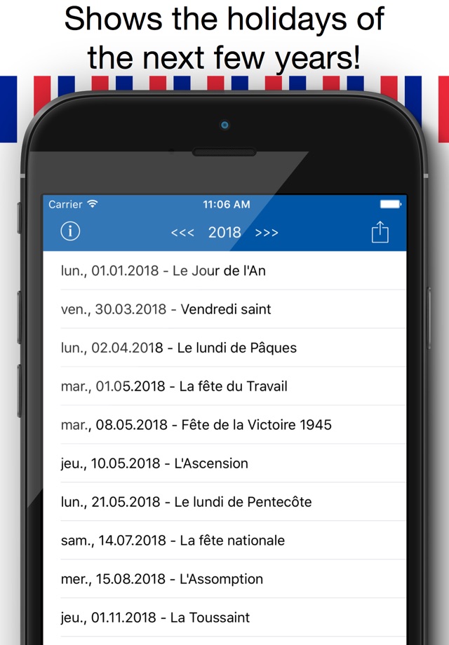 Jours Fériés Français - Holiday Calendrier 2016 en France pour des vacances de planification screenshot 3