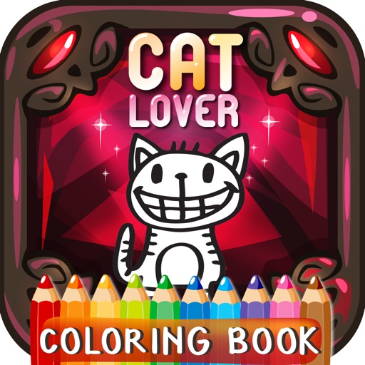Hand Draw Cat Lover Coloring Book Icon