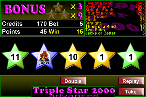 Triple Star 2000 Videopoker screenshot 2