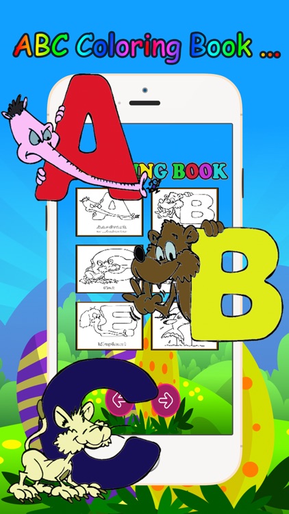 Kids ABC animals Cartoon words Coloring book page