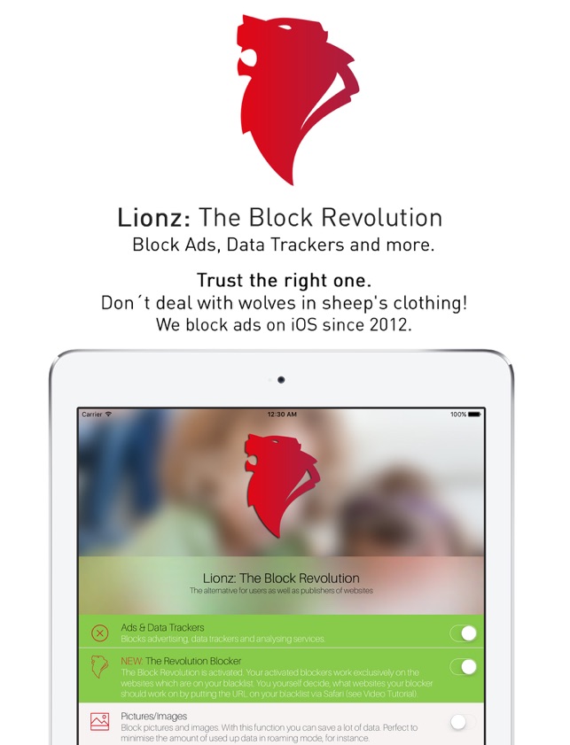 Lionz: The Block Revolution - Ad-Blocker for Safari - Block Ads, Data Trackers and more Screenshot
