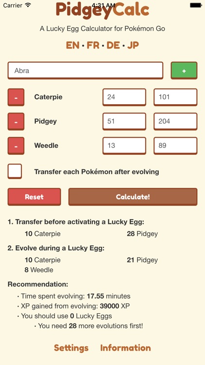 PidgeyCalc - Lucky Egg Calculator for Pokemon Go