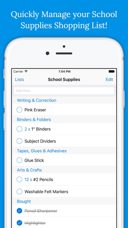 School Supply Shopping List