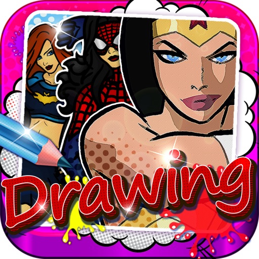 Drawing Desk Coloring Book for Superheroes Women icon