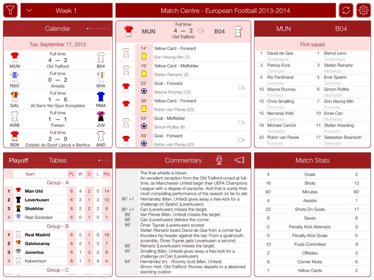 European Football 2013-2014 - Match Centre