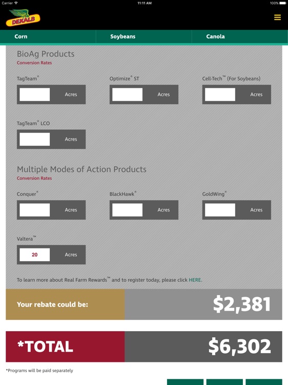 DEKALB® Bonus Rebates Calculator