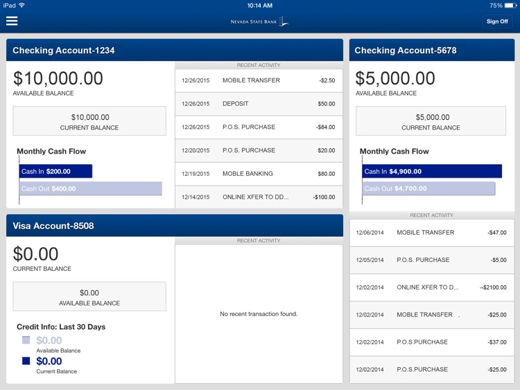 Nevada State Bank Mobile Banking for iPad
