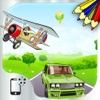 Icon Vehicles and transportation : free coloring, jigsaw puzzles and educative games for kids and toddlers