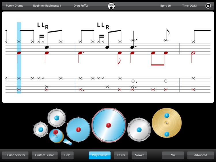 Learn Drum Skills - Practice Tab Flames Strokes Fills Rudiments Paradiddles Lessons with Metronome Teaching