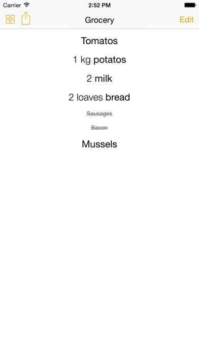 groceries list and prices
