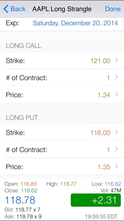 Strangle Pro - Options Strategy Calculator / Chart with Live Options Chain and Real Time Stock Quote