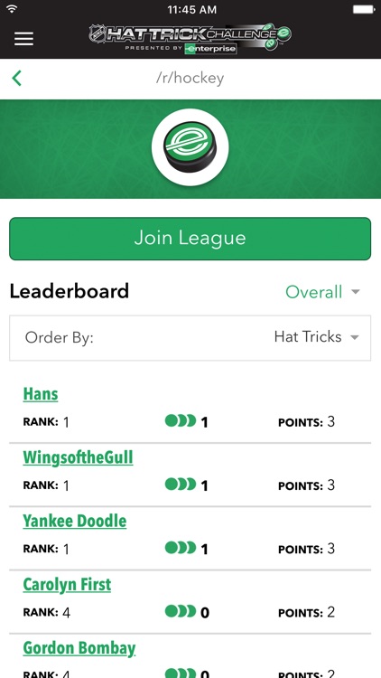 NHL Hat Trick Challenge