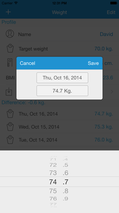 Weight Tracker Pro - Control your weight and BMI ! Screenshot 2