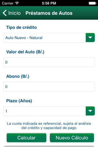 Calculadora Banesco Panamá screenshot 3