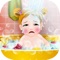 First Baby Bath- Pink Bubbles Bath& Happy Kids Washing