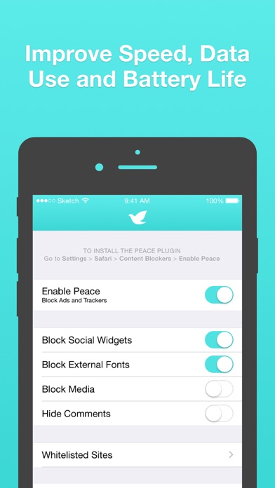 Peace: Block Ad's, Trackers, Browse Faster. Screenshot 1